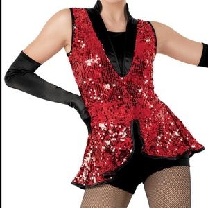 weissman girls jazz dance costume red sequin with black satin